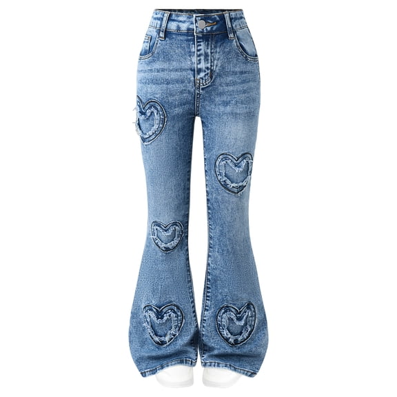 Zanarzt Baggy Jeans Kids Girls Flare Jeans Denim Bell Bottom Pants Retro High Waisted Wide Leg Trousers Blue,13-14 Years