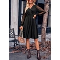 thumbnail image 2 of Surplice Sheer Swiss Dot Long Sleeve Dress for Women Knee Length Black X-Large, 2 of 5