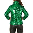 thumbnail image 4 of Allegra K Women's Holographic Zipper Quilting Metallic Short Puffer Coat Jacket, 4 of 6