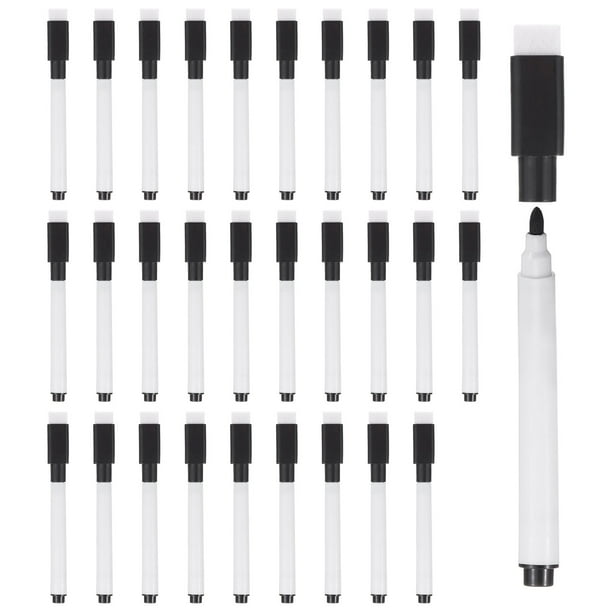 Marcadores borrables Uxcell con tinta negra, punta fina, bajo olor, pizarra blanca con tapa de borrador, paquete de 30