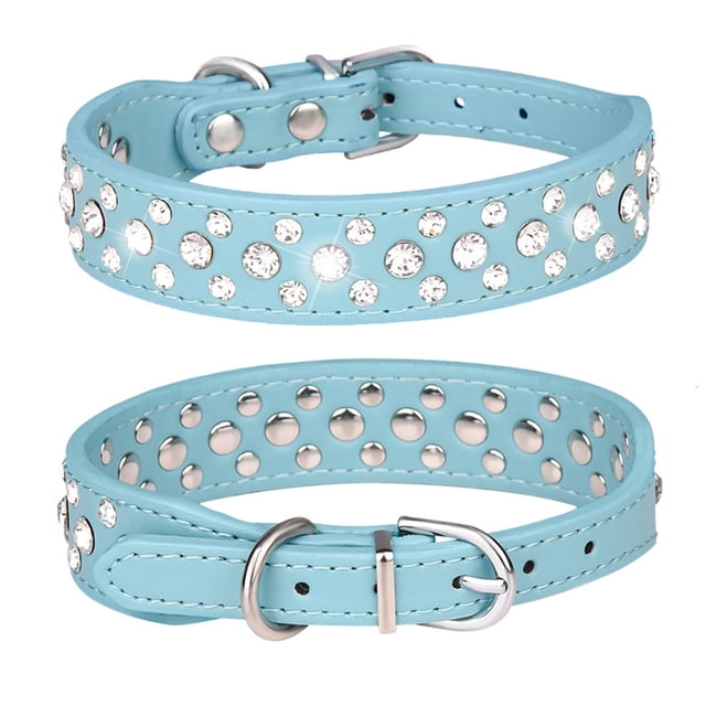 Collar de cristal brillante de cuero con diamantes de imitación personalizado de 10 "a 24" de largo para perros y gatos