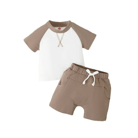 

Suanret 2Pcs Kids Toddler Boys Girls Clothes Sets Short Sleeve Round Neck T-Shirt + Drawstring Shorts Outfits Coffee 12-18 Months