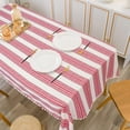 thumbnail image 2 of DriftAway Pom Pom Tassel Rectangle Linen Textured Decorative Table Cloth for Indoor Outdoor Chris Stripe Printed Dining Buffet Table Parities Dinner 102"L x 54"W Red, 2 of 9