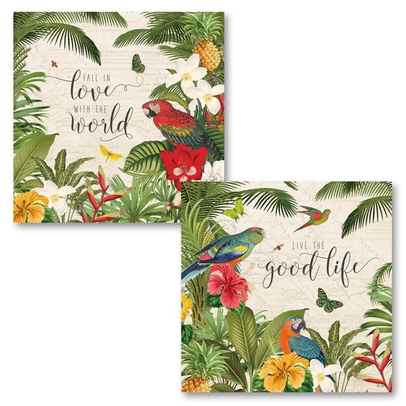 Gango Home Decor Tropical Parrot Paradise IV & Parrot Paradise V by Katie Pertiet (Printed on Paper); Two 16x16in Fine Art Paper Giclee Prints