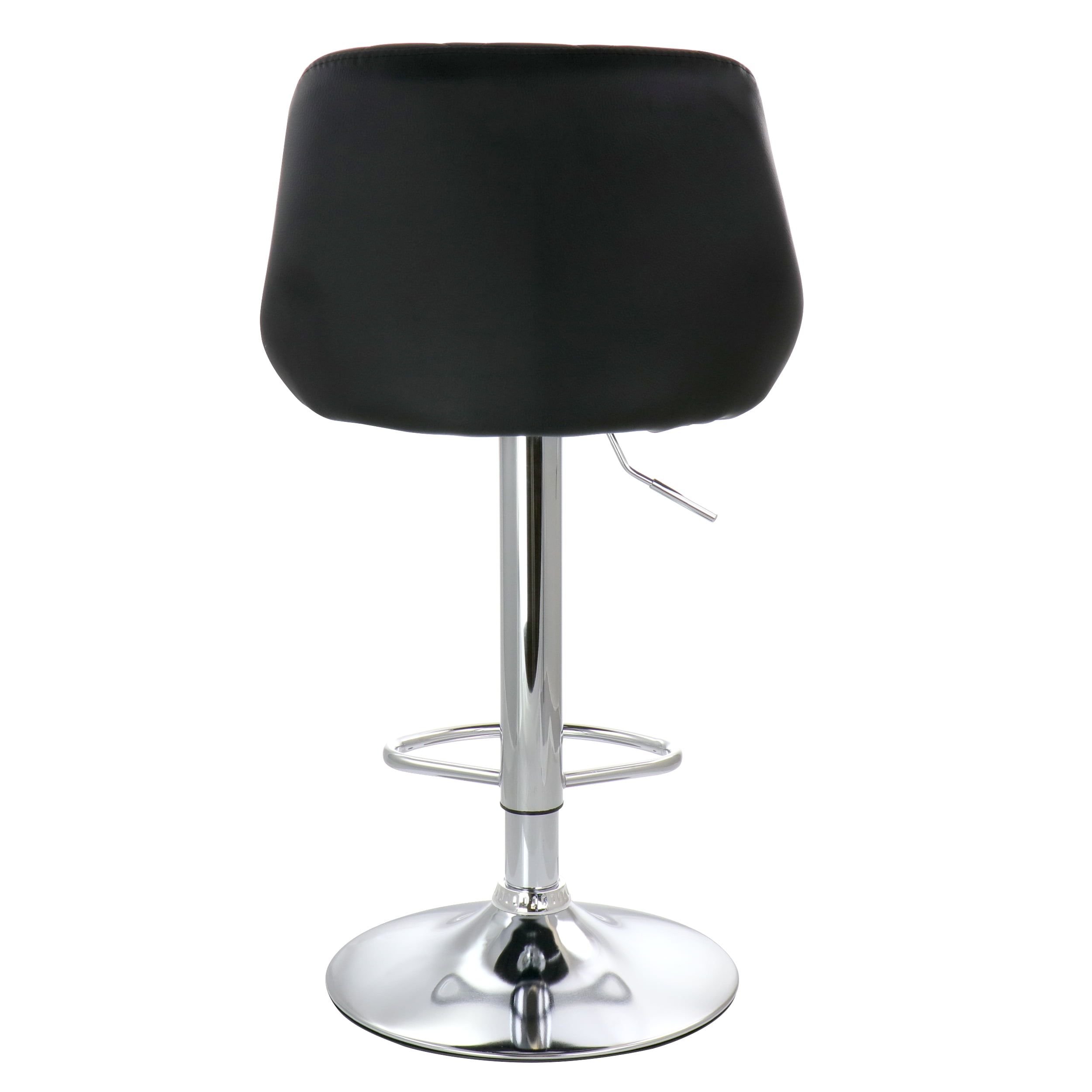 Elama 2 Piece Diamond Stitched Faux Leather Bar Stool in Black with Chrome Base and Adjustable Height