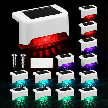BlinkL 12 Pcs Solar Deck Lights Outdoor, Waterproof LED Solar Step Fence Lights for Stairs, Step, Railing, Patio, Driveway, Garden, Pathway and Yard(White Shell Multicolor Light)