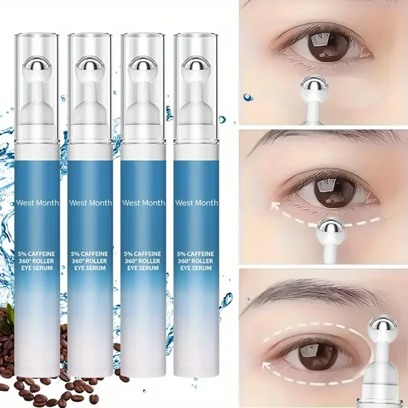 4pcs 5% Caffeine Eye Serum - Hydrating & Firming Roller Cream with Hyaluronic Acid, Retinol & Niacinamide for All Light Beige Types, Alcohol-Free, Day & Night Use, 0.51oz Skincare