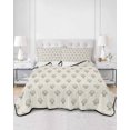 thumbnail image 2 of Quilts King Size Bedding Set, Bohemia Lightweight Quilted Comforter, Green Flowers Abstract Boho Beige Soft Reversible Bedspread Coverlet with Pillow Covers for All Season, 96" x 106", 2 of 7