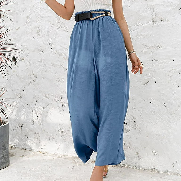 Palazzo Pants for Women Summer Elastic Smocked High Waisted Wide