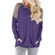 thumbnail image 4 of Mujeres Casual Patchwork Bolsillos Cuello redondo Jersey Blusa de manga larga Camiseta Tops Pompotops gfhjh16384, 4 of 7