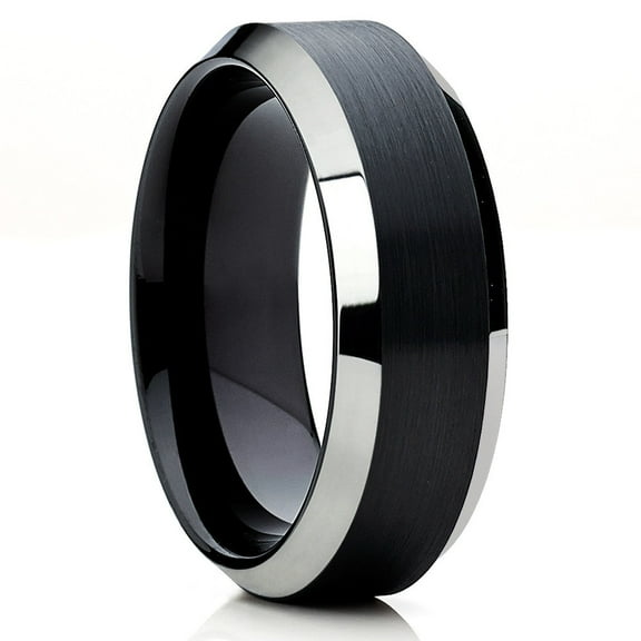 8mm Black Wedding Ring,Tungsten Carbide Ring,Black Wedding Ring,Silver Wedding Ring,Comfort Fit Ring