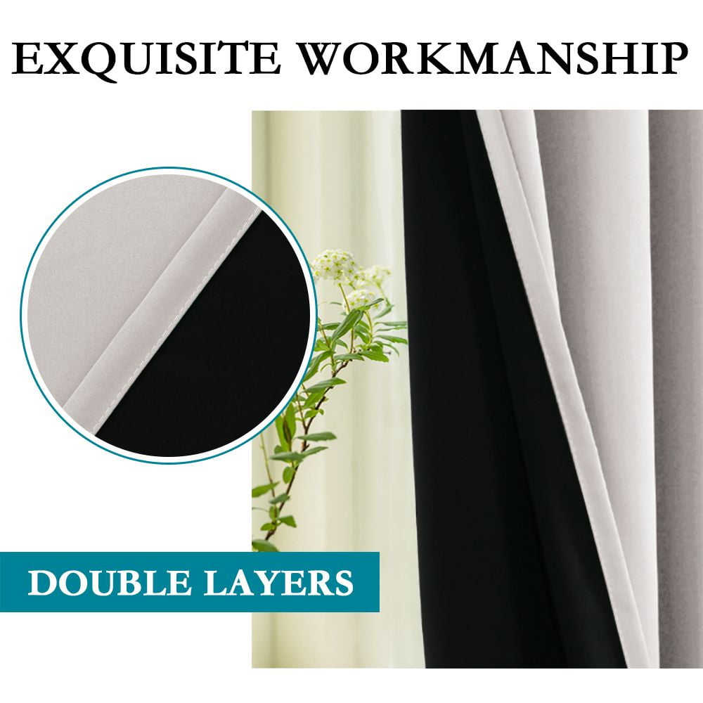 PrimeBeau Pumice Stone Blackout Soundproof Grommet Curtains 52" x 108" 2 Panels