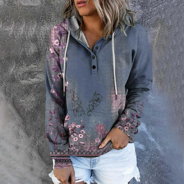 Teocary Women's Fashion Printed Pocket Long Sleeve Blouse Casual Tops