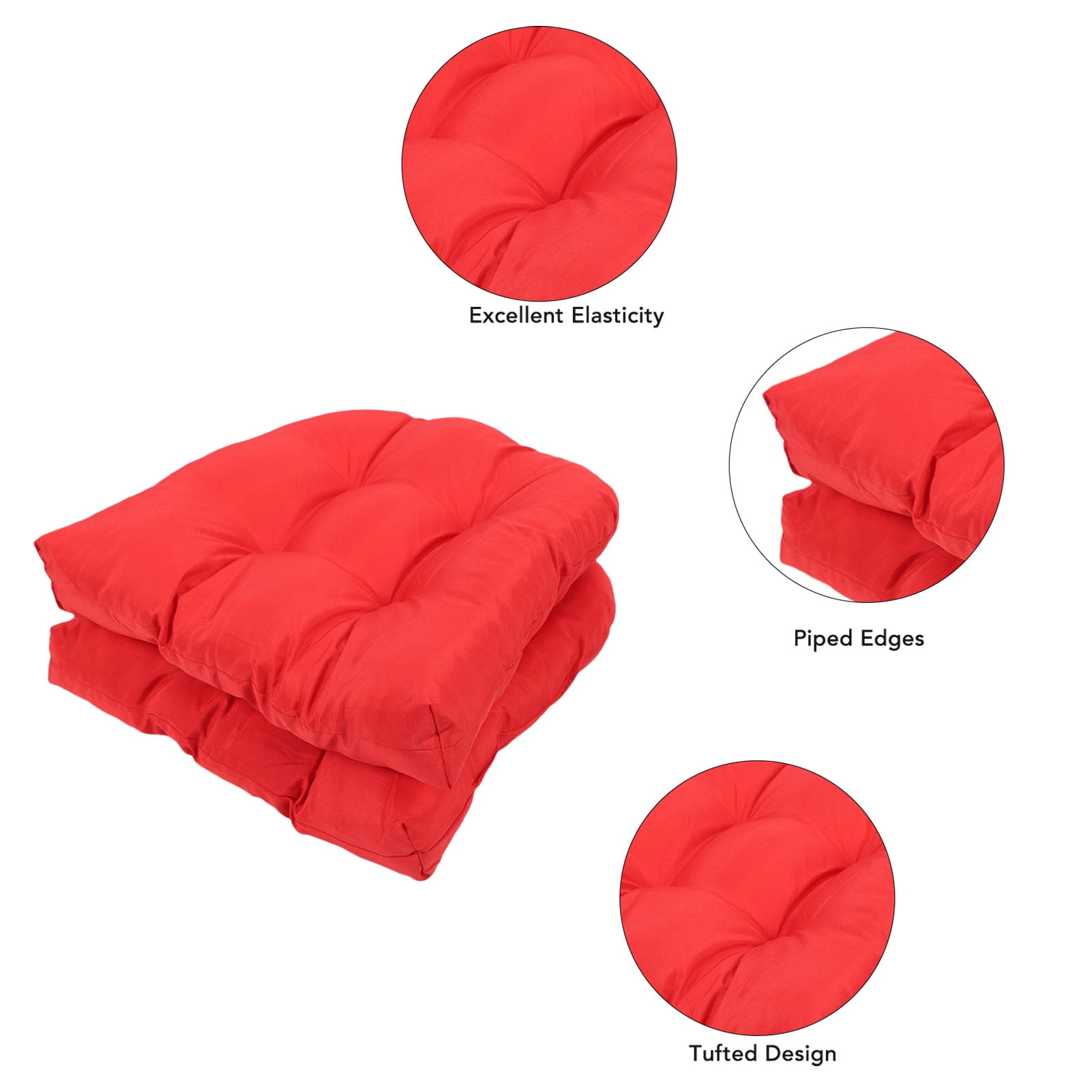 M Buder 2-Piece Outdoor Chair Cushions Tufted Patio Furniture Cushions, Waterproof Thick U-Shaped Seat Pads, 18.9 x 18.9 Inches / 48 x 48 cm, Vibrant Red