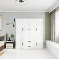 thumbnail image 4 of VivaVista 4-Door Wardrobe Armoire Closet, Modern White Wood Storage Cabinet with Hanging Rods & Drawers, 4 of 7