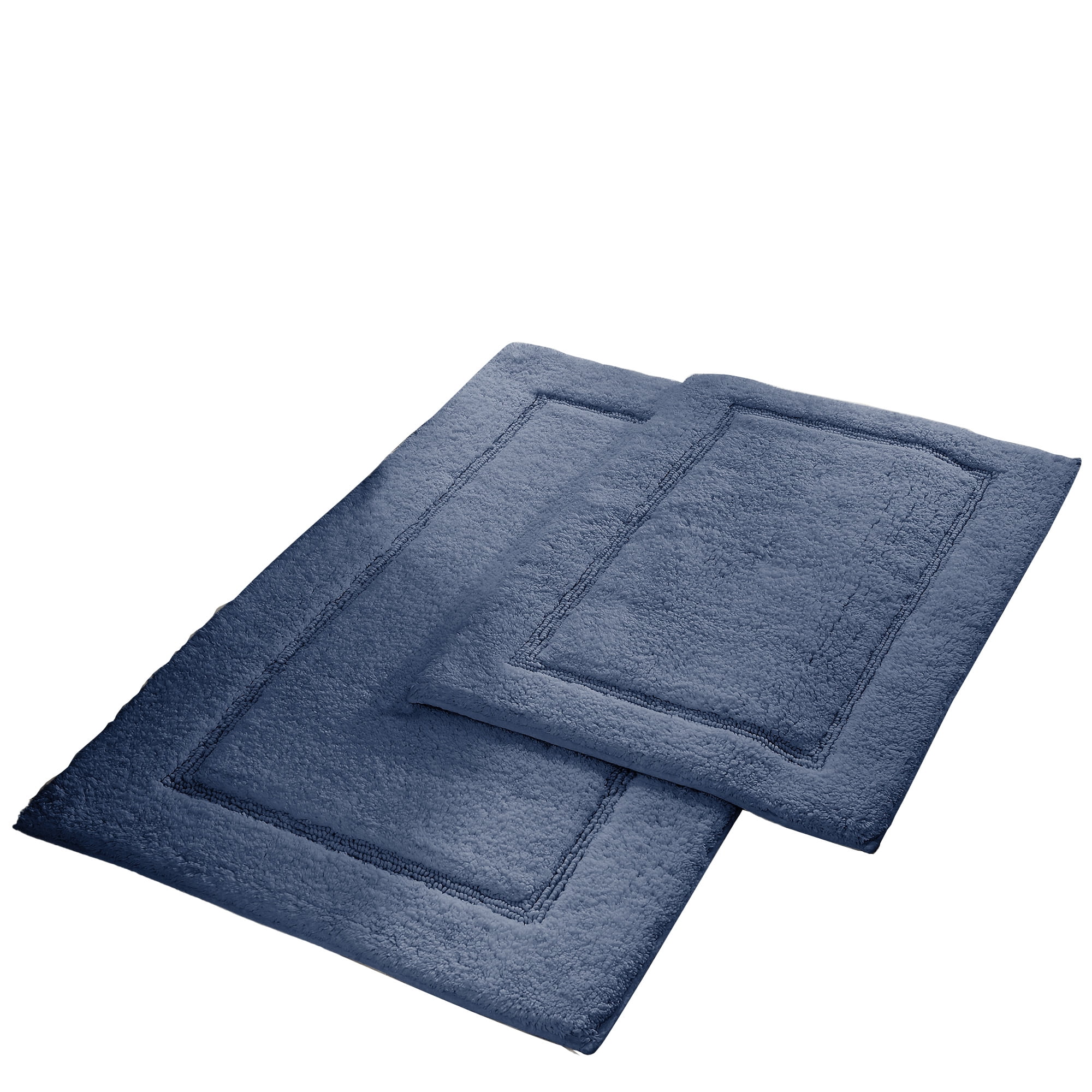 Modern Threads Non-Slip Bath Rug Set, Denim Blue 100% Cotton, 17" x 24" & 21" x 34", (2 Pack)