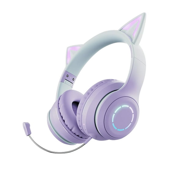 Earphone Glowing Cat Ear Headphones Foldable Over Ear Gaming Headset with Colorful Lights Earphone with Detachable Microphone 3.5mm Wired Music Headphone Foldable
