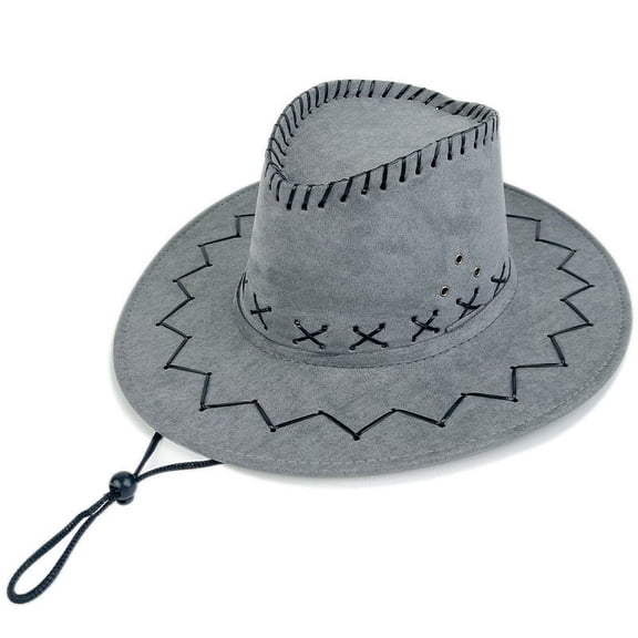 Fewfanhot Western Cowboy Hat for Men Women, Stitched Wide Brim Hat with Adjustable Chin Strap & Vent Holes, Breathable Outdoor Hat for Hiking Party Gift