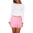 thumbnail image 2 of Women'S Pleated Mini Skirt Lace Ruffle Short Skirt High Waisted Floral Layered Skirts Pink XL, 2 of 9
