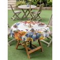 thumbnail image 3 of Outdoor Tablecloth with Umbrella Hole and Zipper, Fall Blue Pumpkin Round Table Cloth 60 Inch Waterproof Tablecloth, Thanksgiving Sunflower Eucalyptus Picnic Table Cover for Patio Camping, 3 of 7