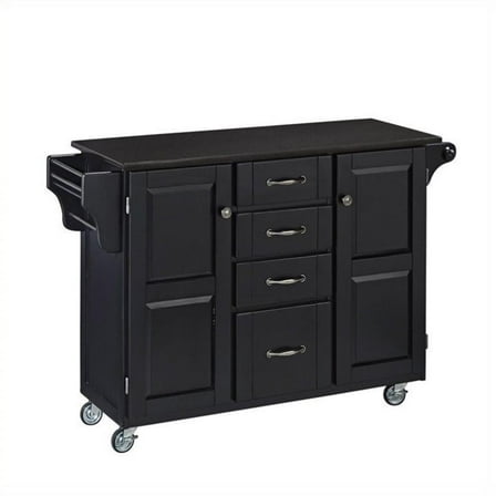 Kingfisher Lane Kitchen Cart with Granite Top in Black