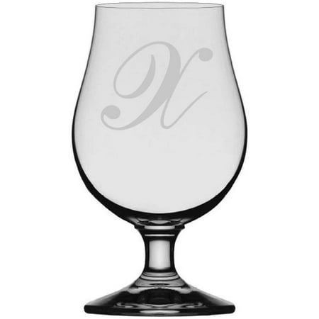 

Commercial Script Etched Monogram Glencairn Crystal Iona Beer Glass Letter X