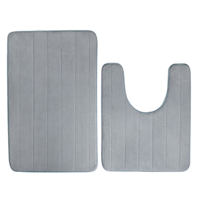 Alfombrillas De Espuma De Memoria Antideslizante De Baño Wc Almohadillas Lavables Alfombra Gris-plata2 En 1