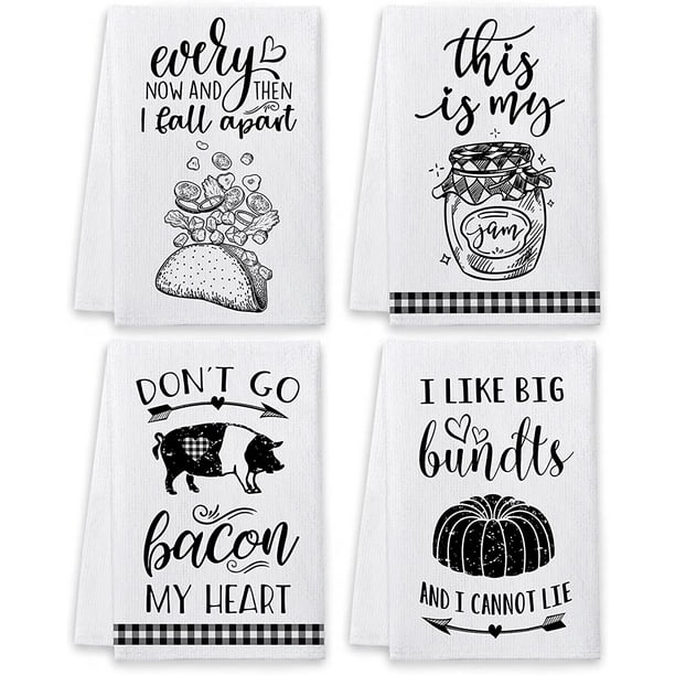 Funny Kitchen Towels, Cute Dish Towels and Dishcloths Sets of 4 with  Sayings Quotes, Fun Taco Jam Bacon Bundts tive Tea Hand Towels Housewarming  Gifts Decor for New Home Bathroom 