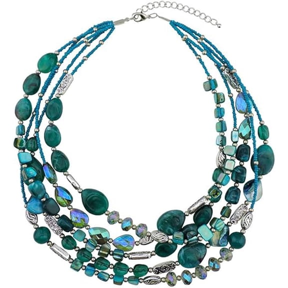 Bocar Multi Layer 5 Strand Statement Collar Beaded Necklace for Women Gift(NK_10376_teal)