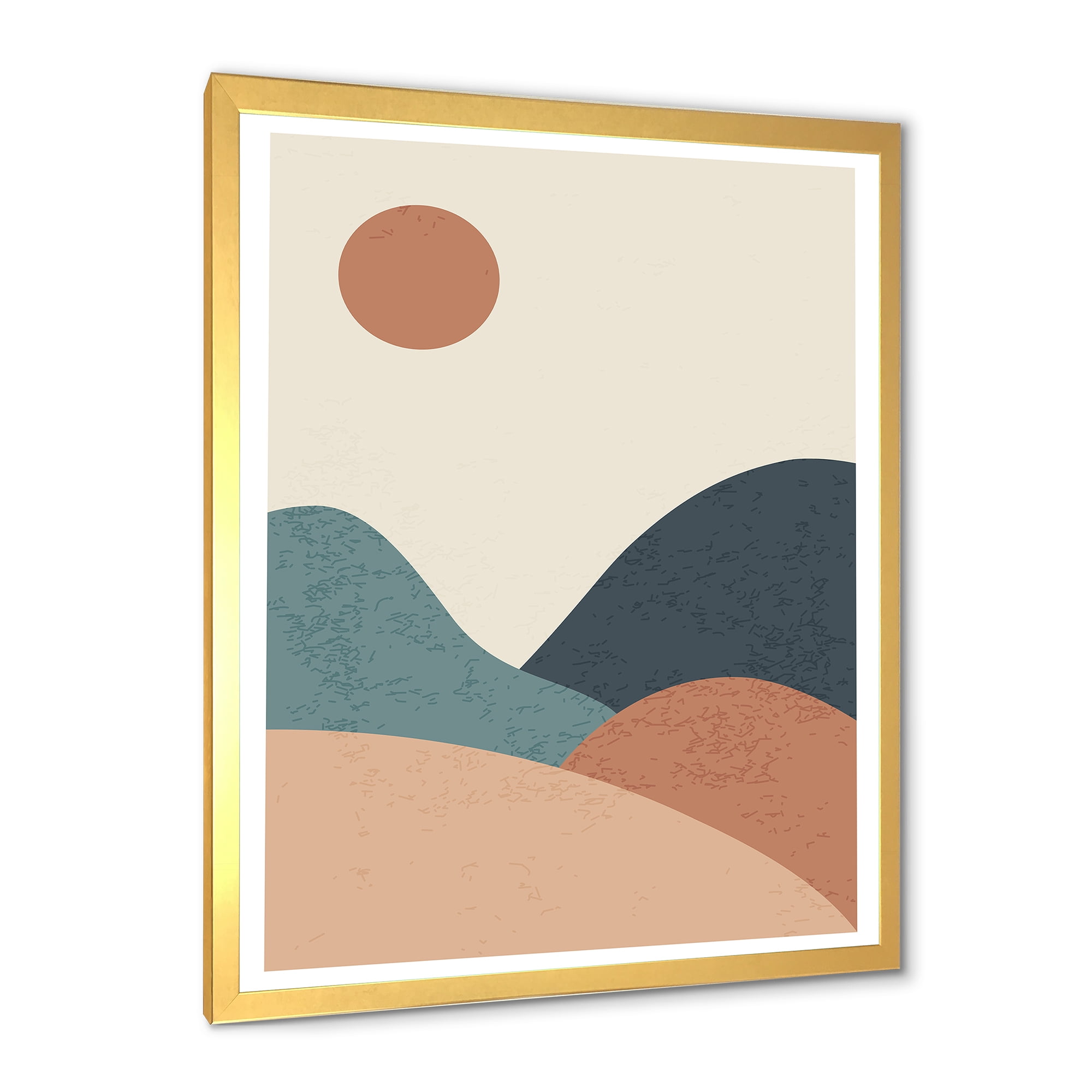Designart 'Minimalist Vintage Landscape With Lake At Sunset' Modern Framed Art Print