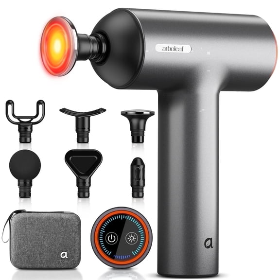 Arboleaf Heating Muscle Massage Gun - Deep Tissue Percussion with Full-Metal Head, 6 Attachments for Pain Relief - Gift for Athletes