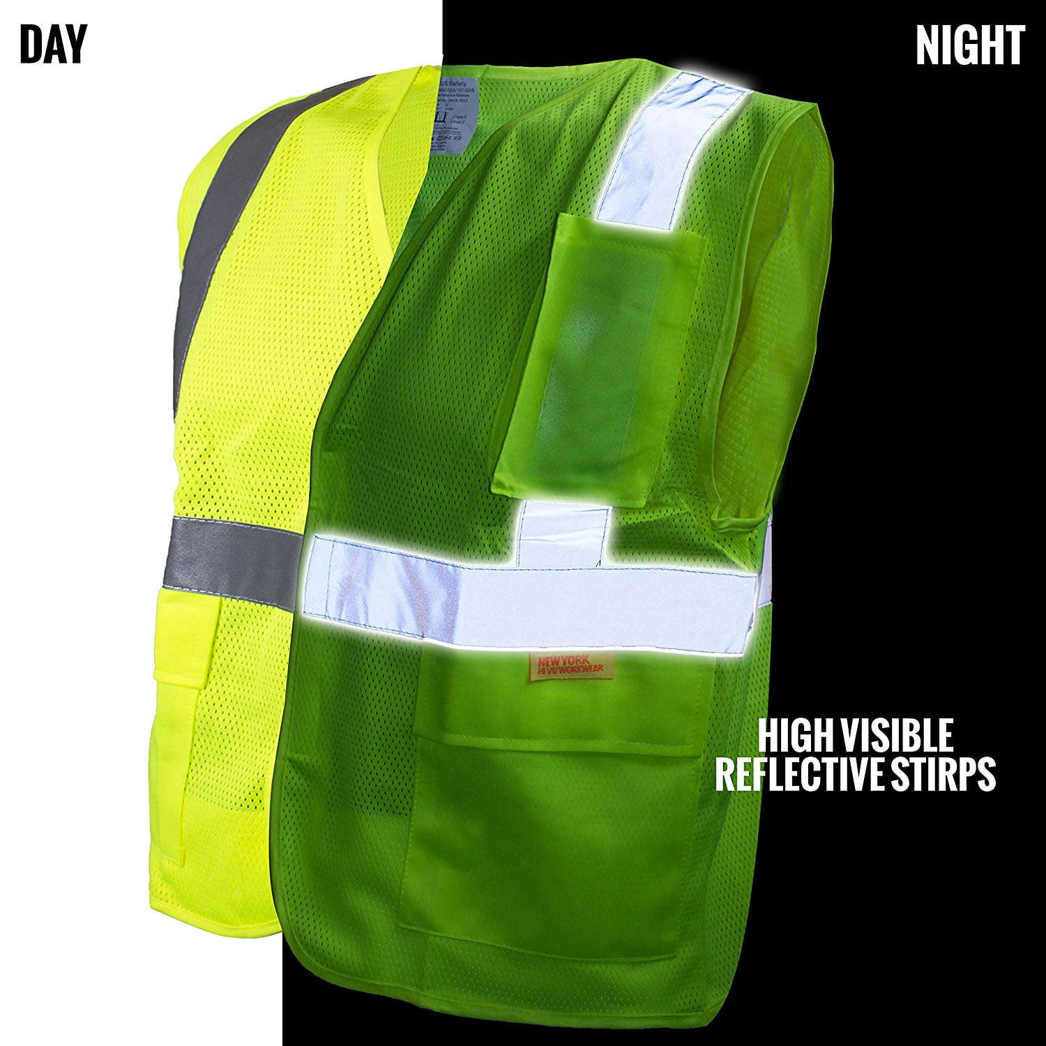 RK Safety High Visibility Safety Vest with Reflective Strips and Pockets - ANSI Class 2 - Neon Yellow / Large