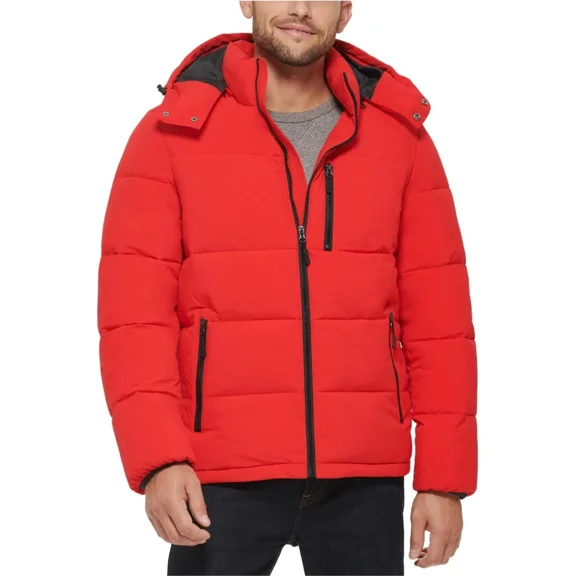 $150 Club Room Men's Stretch Hooded Puffer Jacket, Red, 2XL