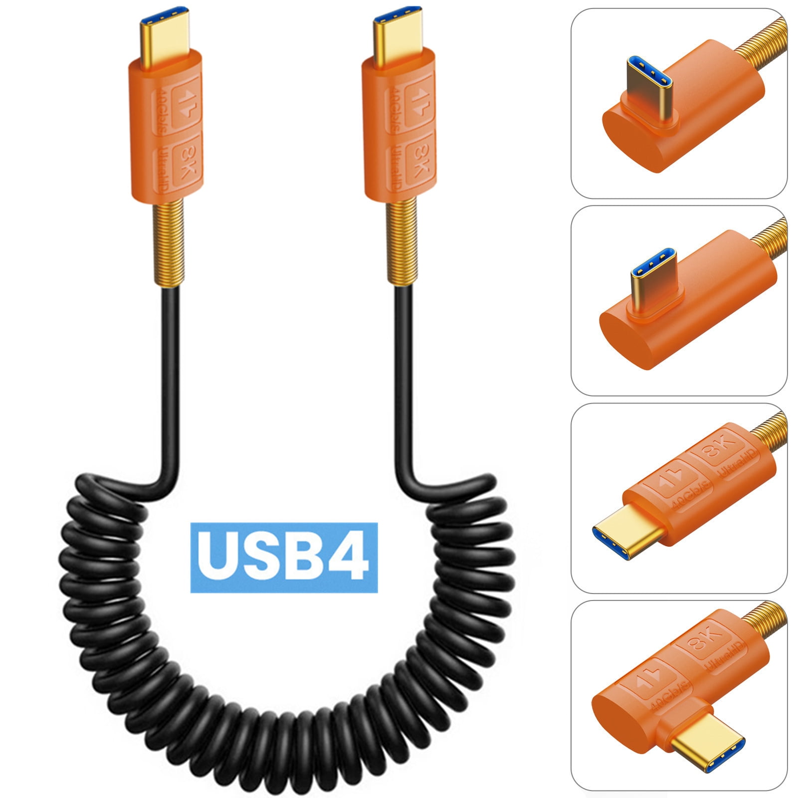 Spring Coiled Data Cable USB Type C Telescopic Charging Wire Line Adjustable Length up to 1.1m Support 240W Charging