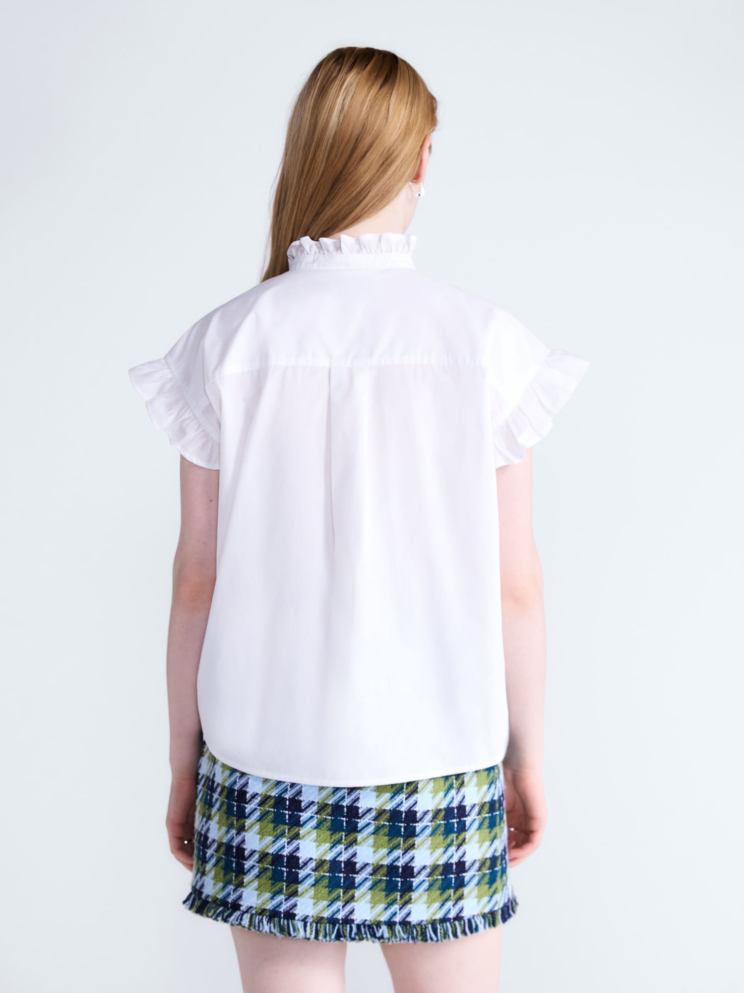 Free Assembly Women's and Women's Plus Ruffle Trim Neck Top with Short Sleeves, Sizes XS-4X