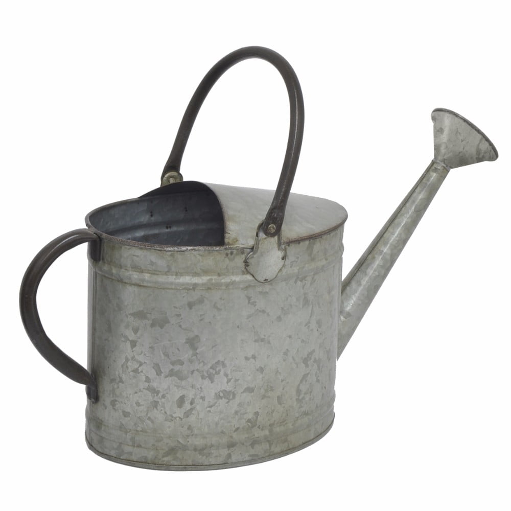39494 Galvanized Metal Watering Can with 2 Handles Benzara by