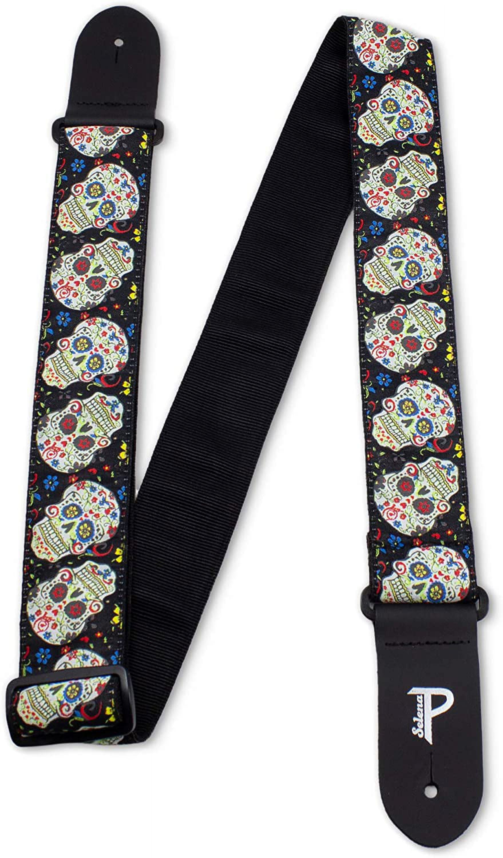 Perri's The Hope Collection by Selena 2" Jacquard Guitar Strap Happy Sugar Skulls w Black Background 2 in.