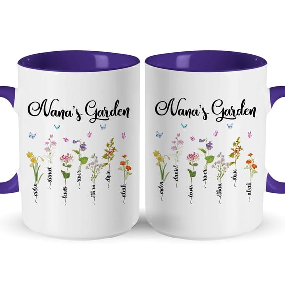 Customizaholic Personalized Nana’s Garden Mug with Birth Month Flowers and Grandkids Names – Custom Floral Nana Coffee Mug Gift