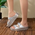 thumbnail image 4 of Rokment Women's Double Buckles Platform Slides Sandals Classic Casual Wide Width Open Toe Chunky Flat Comfortable Walking Slip on Slippers for Indoor Outdoor Waterproof Silver Size 6, 4 of 7