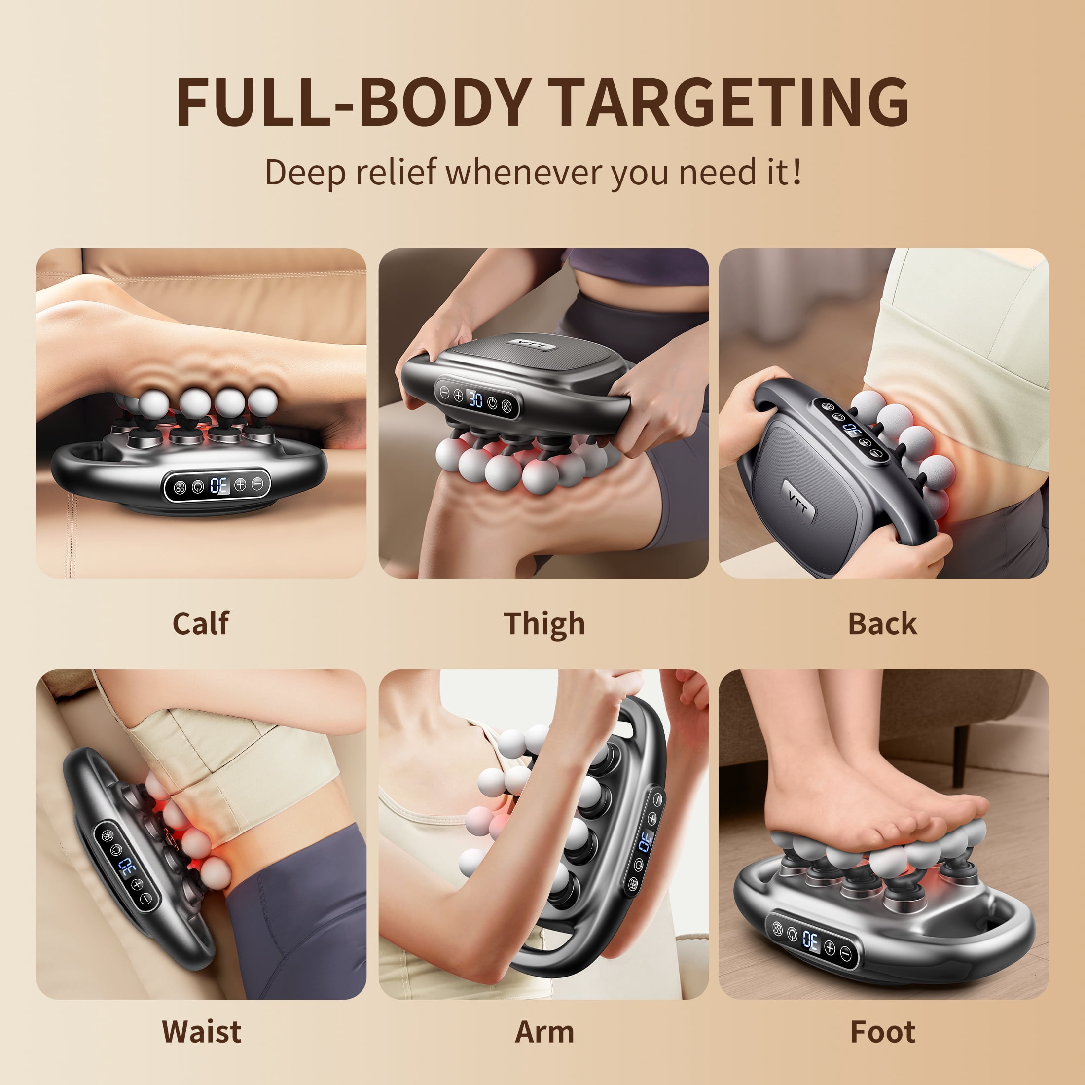 VTT Deep Tissue Massage Gun, 16 Head Percussion Massager for Muscle Recovery, Portable Full Body Pain Relief for Men & Women