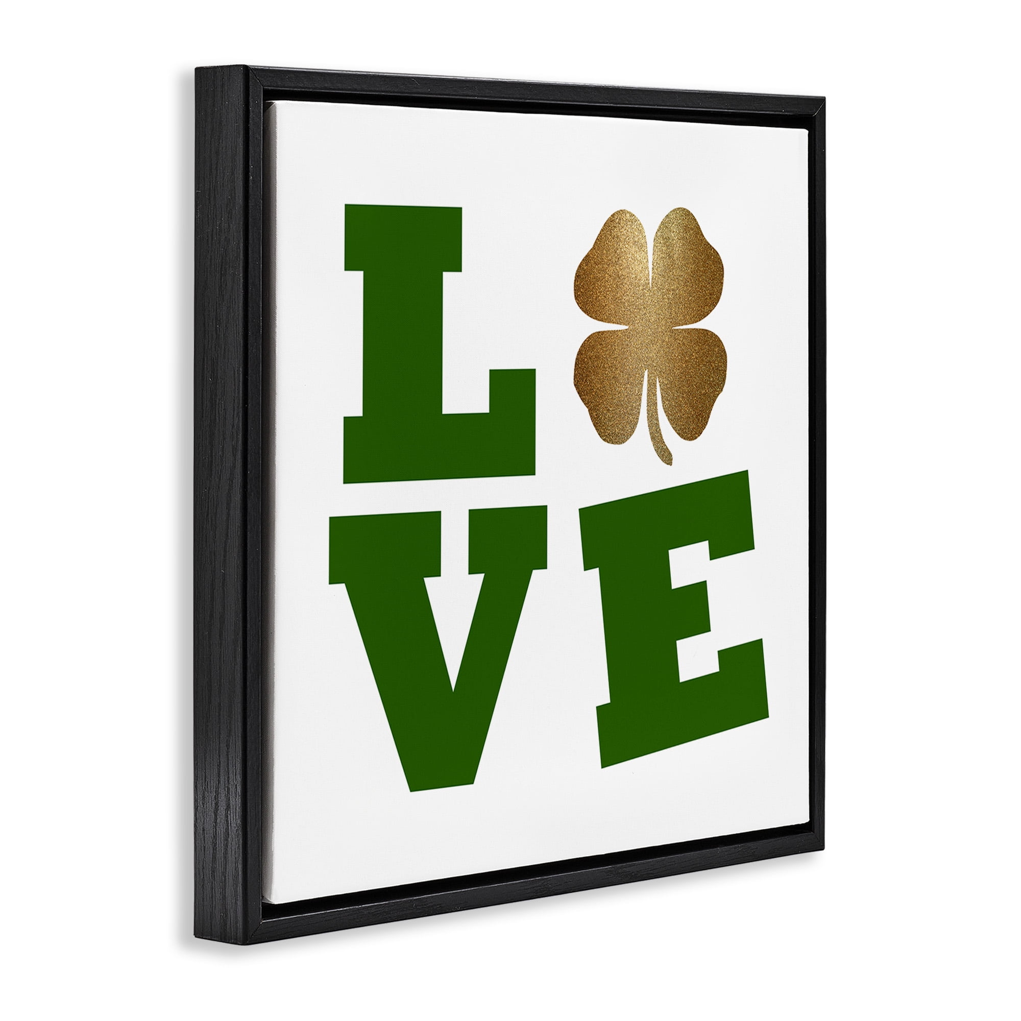 Stupell Industries St Patrick's Day Clover Love Holiday Painting Black Floater Framed Canvas Art Print Wall Art, 18 x 18