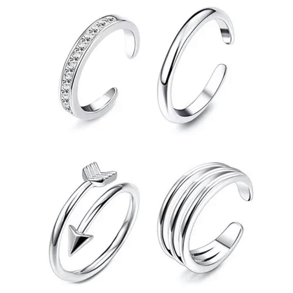 HOOUN 4pcs/set Toe Rings for Women Open Ring Women Beach Foot Jewelry Set Adjustable-Silver