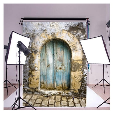 GreenDecor Polyster 5x7ft Blue Wooden Fan-shaped Door Stone Floor Studio Photo Photography Background Studio Backdrop Props best for Personal Photo, Wall Decor, Baby, Children, Kids (Best Photography Personal Statement)