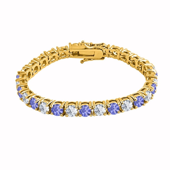 12.38 CTW Round Cut Simulated Diamond & Tanzanite 14K Yellow Gold Plated S925 Tennis Bracelet 6.5" Men's & Women's