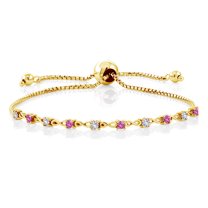 Gem Stone King 0.50 Ct White Created Sapphire Pink Created Sapphire 18K Yellow Gold Plated Silver Bracelet for Women