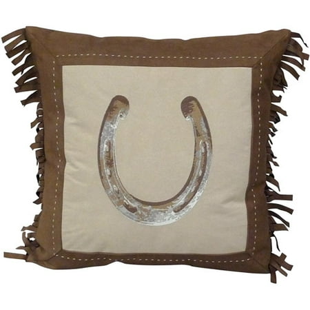 Better Homes and Gardens Faux Suede Horseshoe Decorative Pillow with Fringe, Chocolate