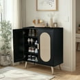 thumbnail image 6 of Spaco 2-Door Vertical Shoe Cabinet, Particle Board Shoe Cabinet with Plastic Rattan Black Frame and Gold High Feet, Black, 6 of 13