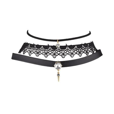 - Lux Accessories Black Trendy Faux Suede PU Leather Lace Choker Set (3PCS)