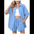 thumbnail image 3 of Conjunto de Chándal de 2 Piezas para Mujer, de Verano, con Top de Corta y Pantalones Cortos. Azul M, 3 of 9