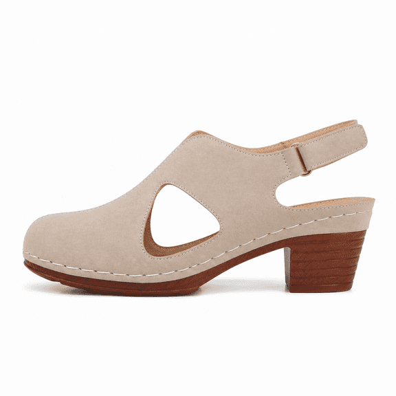 Cutout Slingback Block Heel Sandals, Beige (Women's shoes)